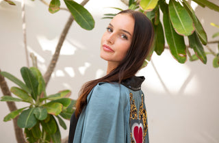 Mary and Mary blue satin designer kimono for Resort wear