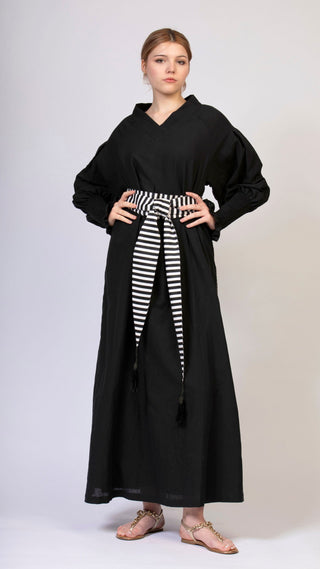 women wearing a modern designer abaya kimono with luxury elements from #Mary and Mary#