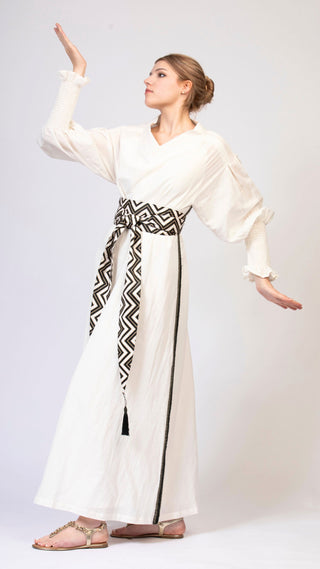 women wearing a modern designer abaya kimono with luxury elements from #Mary and Mary#