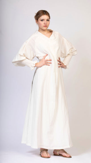 women wearing a modern designer abaya kimono with luxury elements from #Mary and Mary#