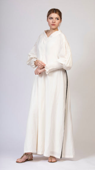 women wearing a modern designer abaya kimono with luxury elements from #Mary and Mary#