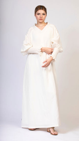 women wearing a modern designer abaya kimono with luxury elements from #Mary and Mary#